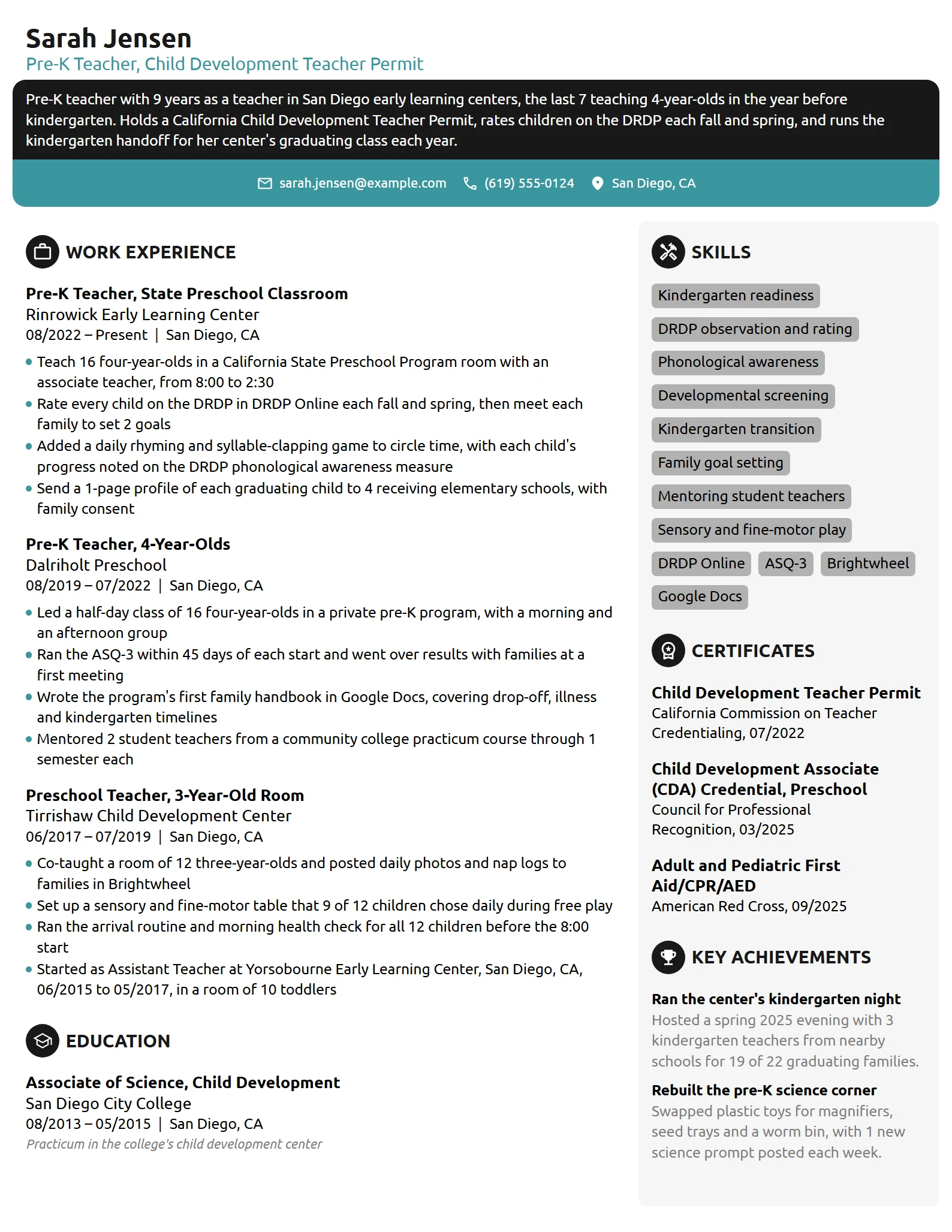 Kindergarten Timetable Example 14 Preschool Teacher Resume Examples & Guide for 2026