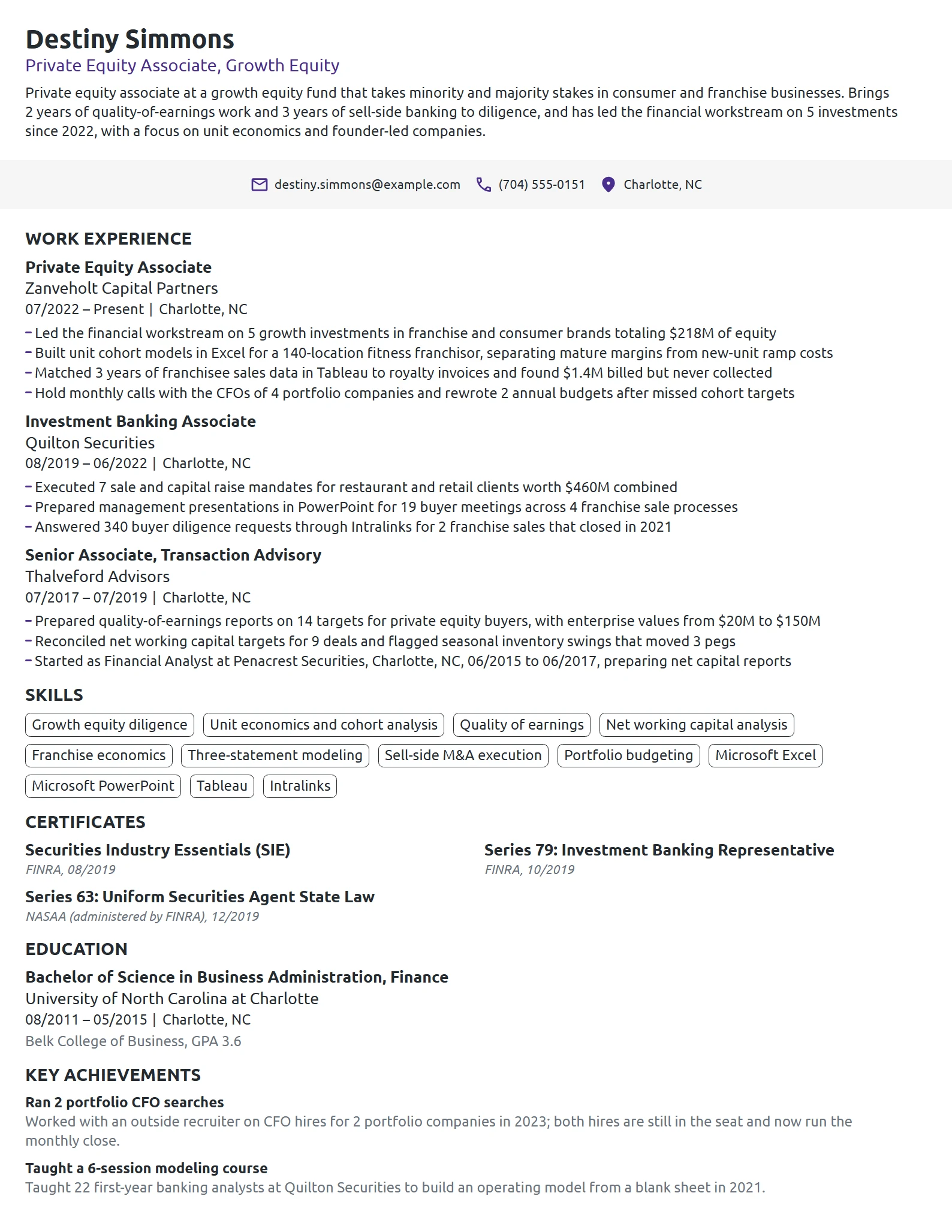 Private Equity Associate resume example