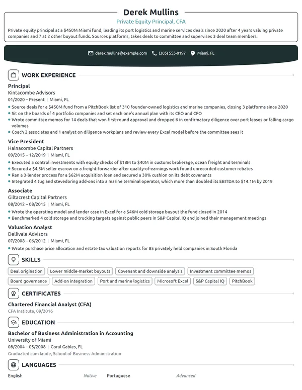Private Equity Principal resume example
