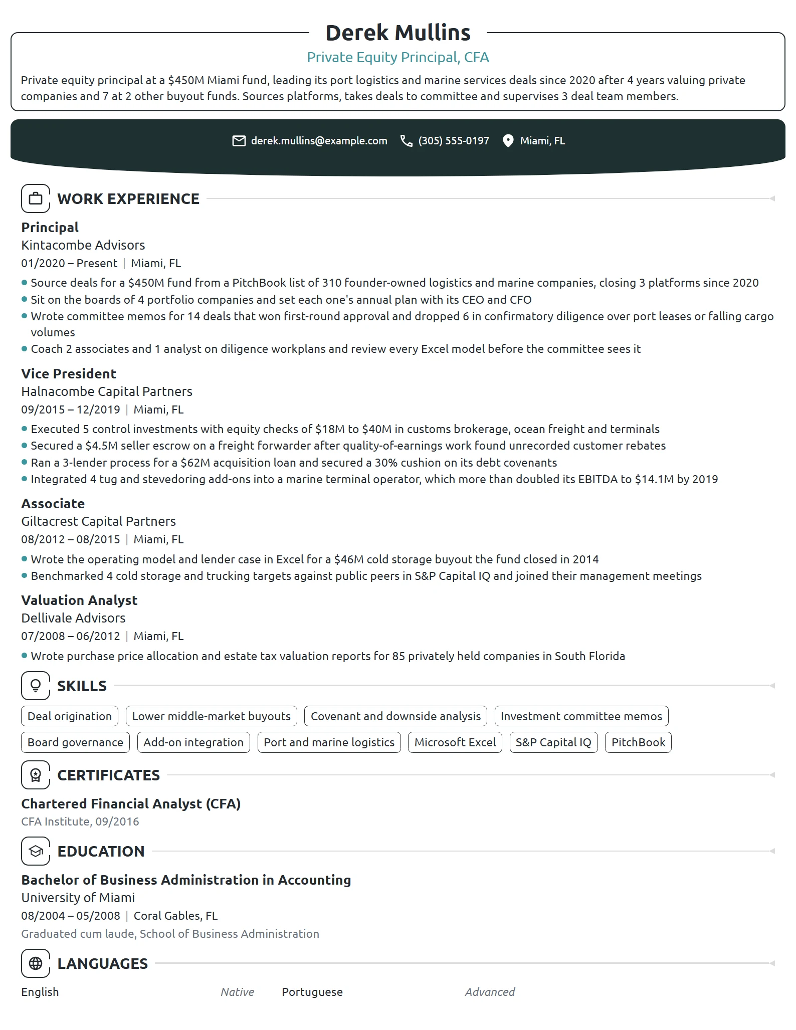 Private Equity Principal resume example