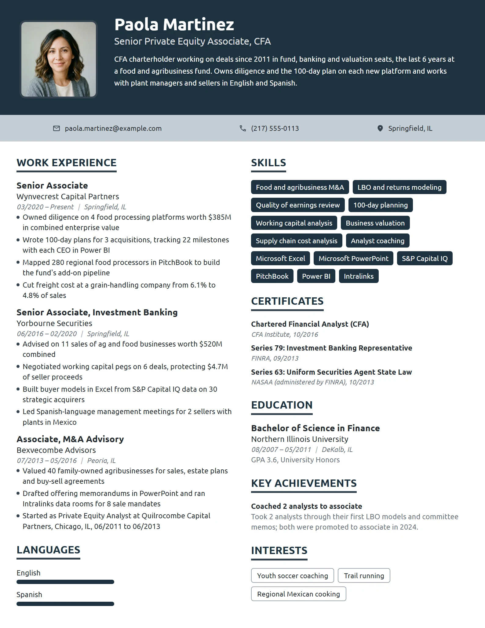 Senior Private Equity Associate resume example