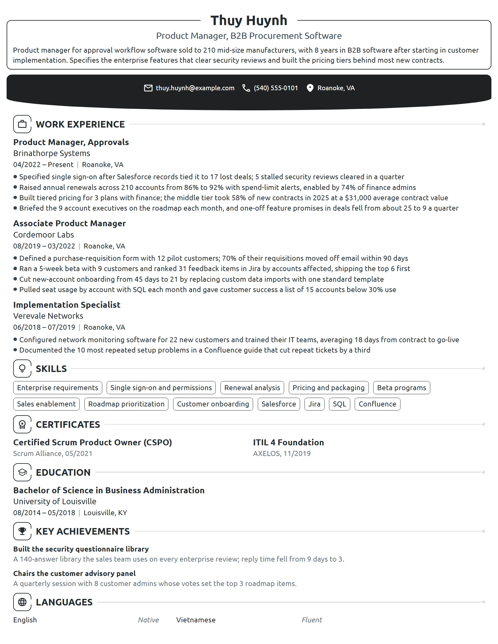 B2B Product Manager resume example