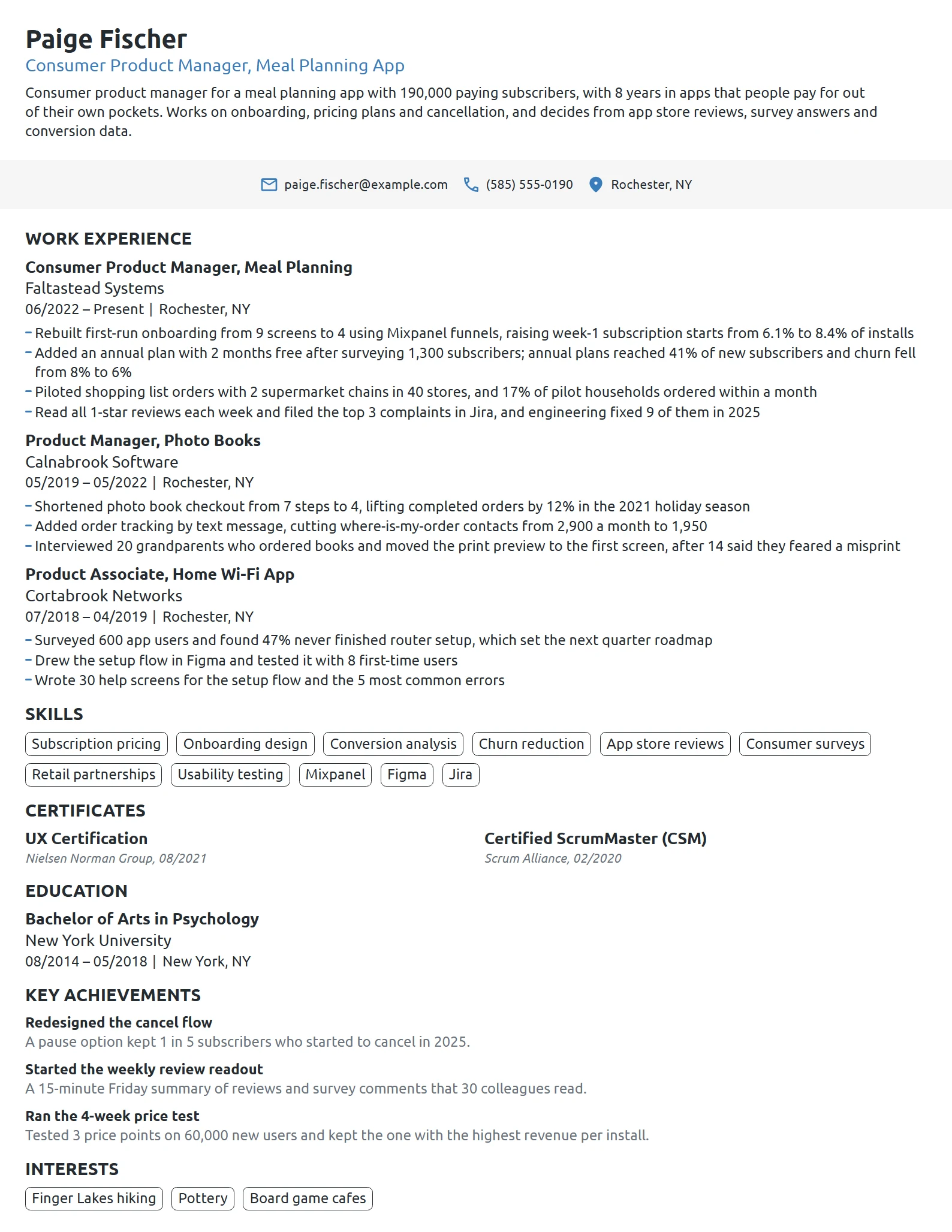 Consumer Product Manager resume example