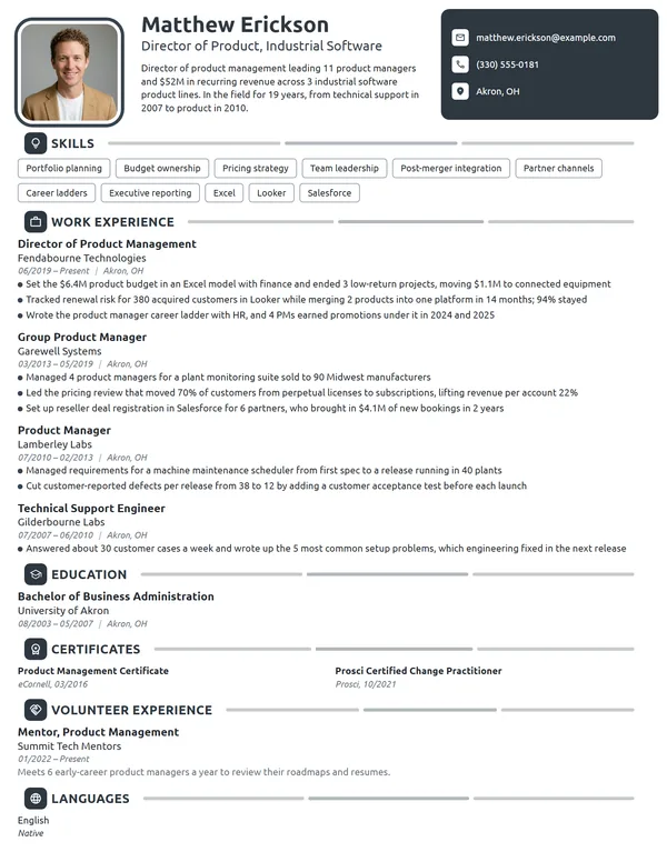 Director of Product Management resume example