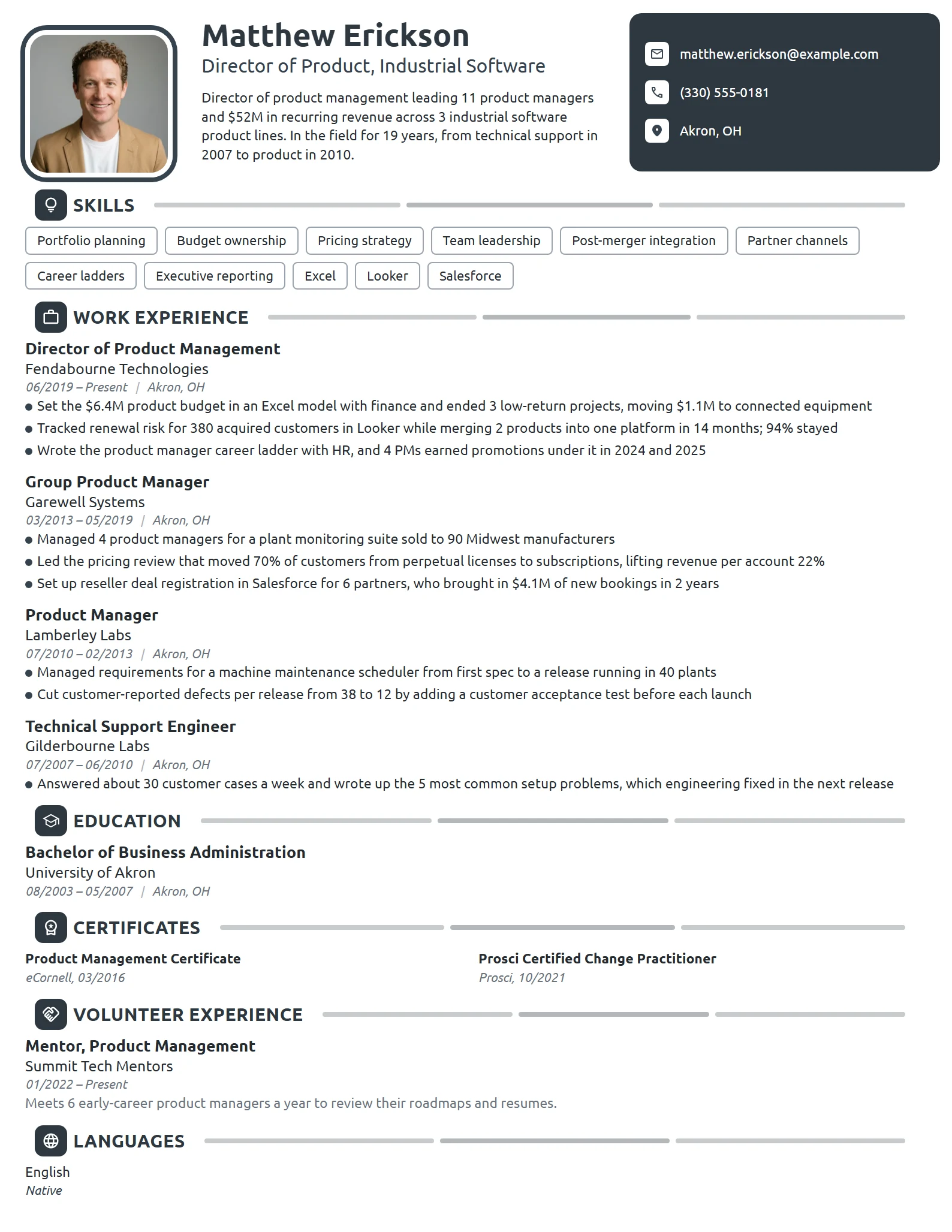 Director of Product Management resume example