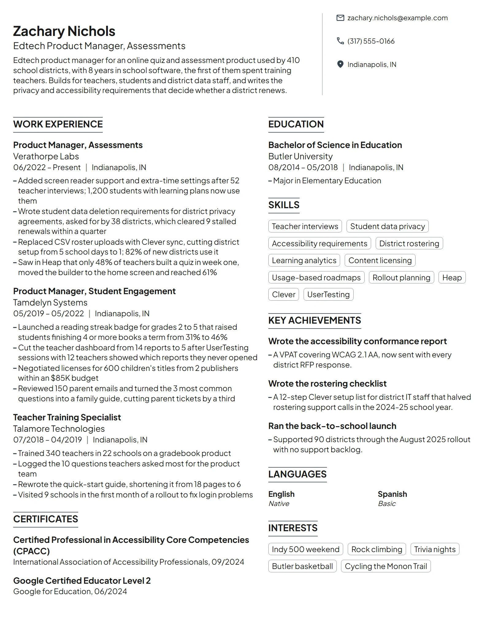 Edtech Product Manager resume example