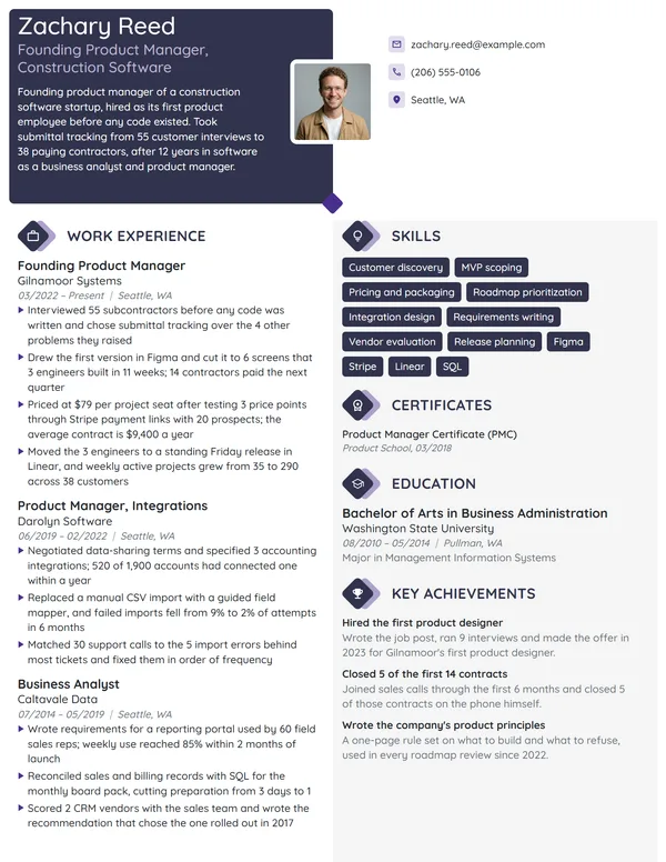 Founding Product Manager resume example