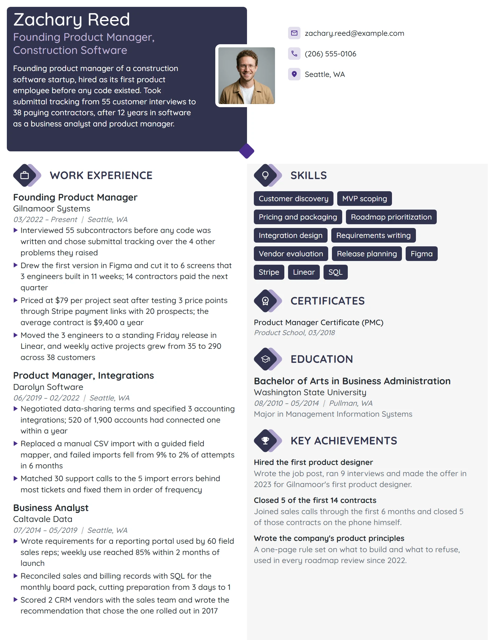 Founding Product Manager resume example