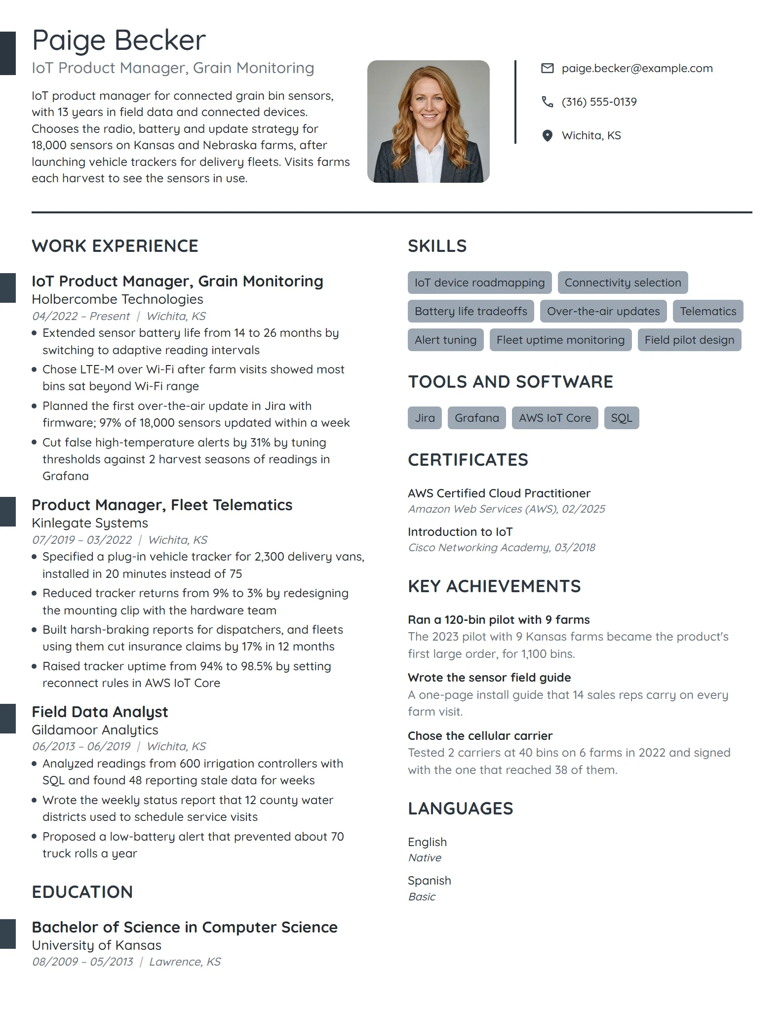 IoT Product Manager resume example