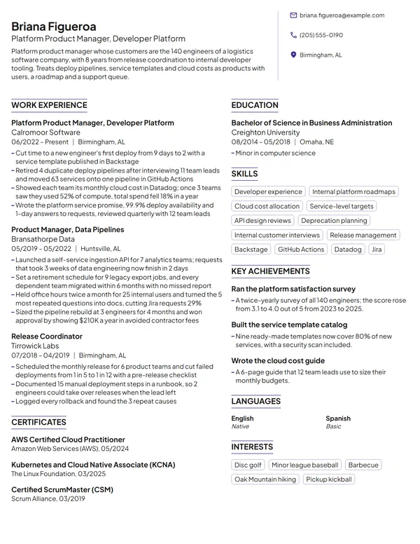 Platform Product Manager resume example