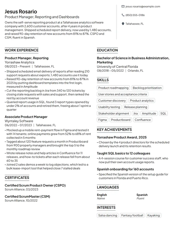 Product Manager resume example