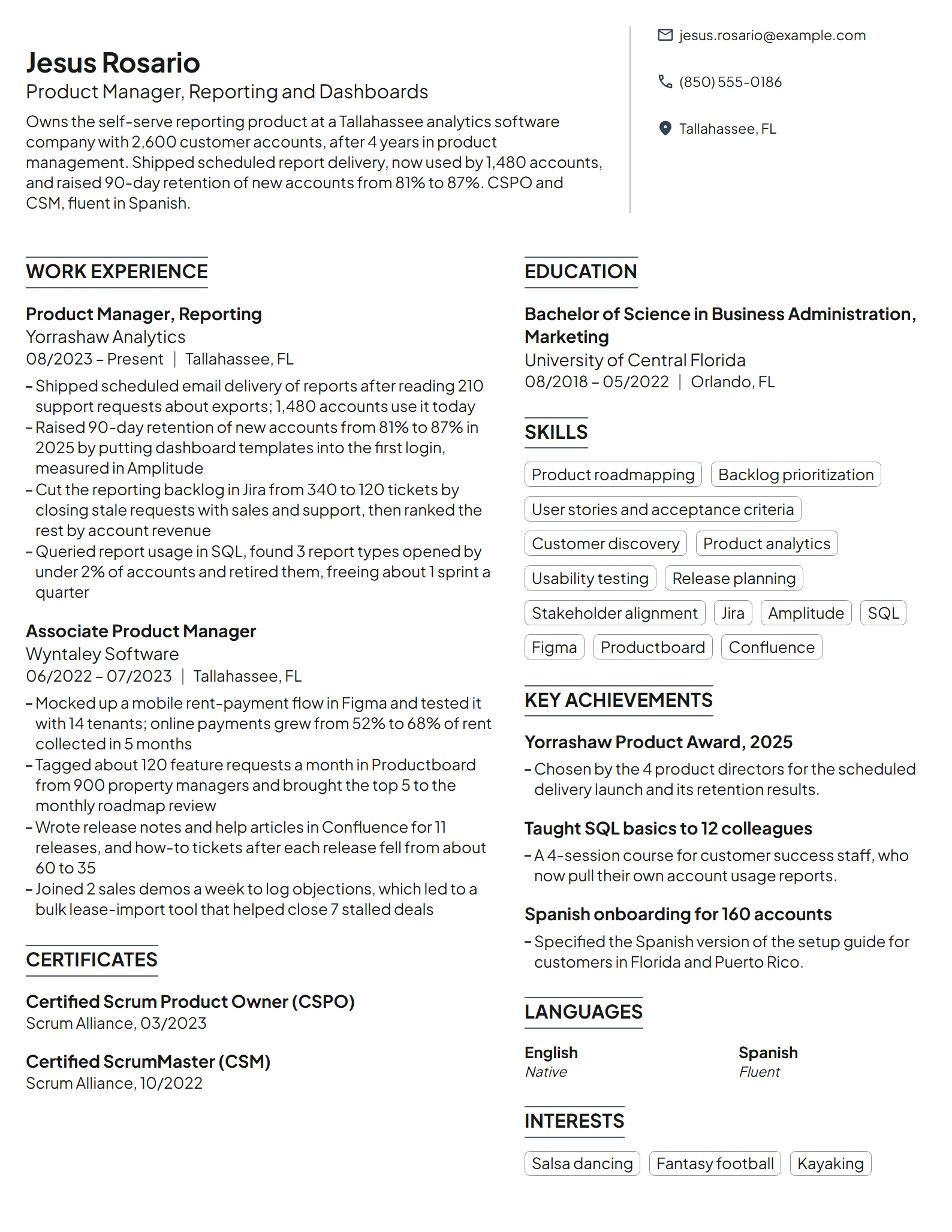Product Manager resume example