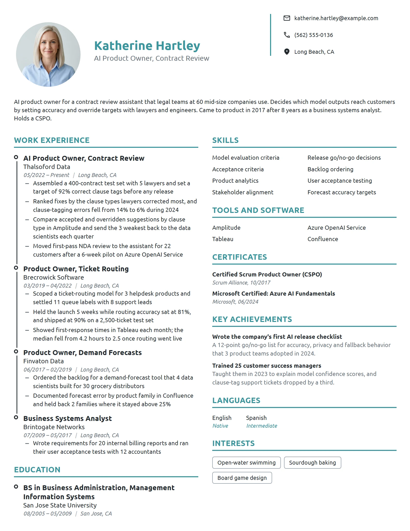 AI Product Owner resume example