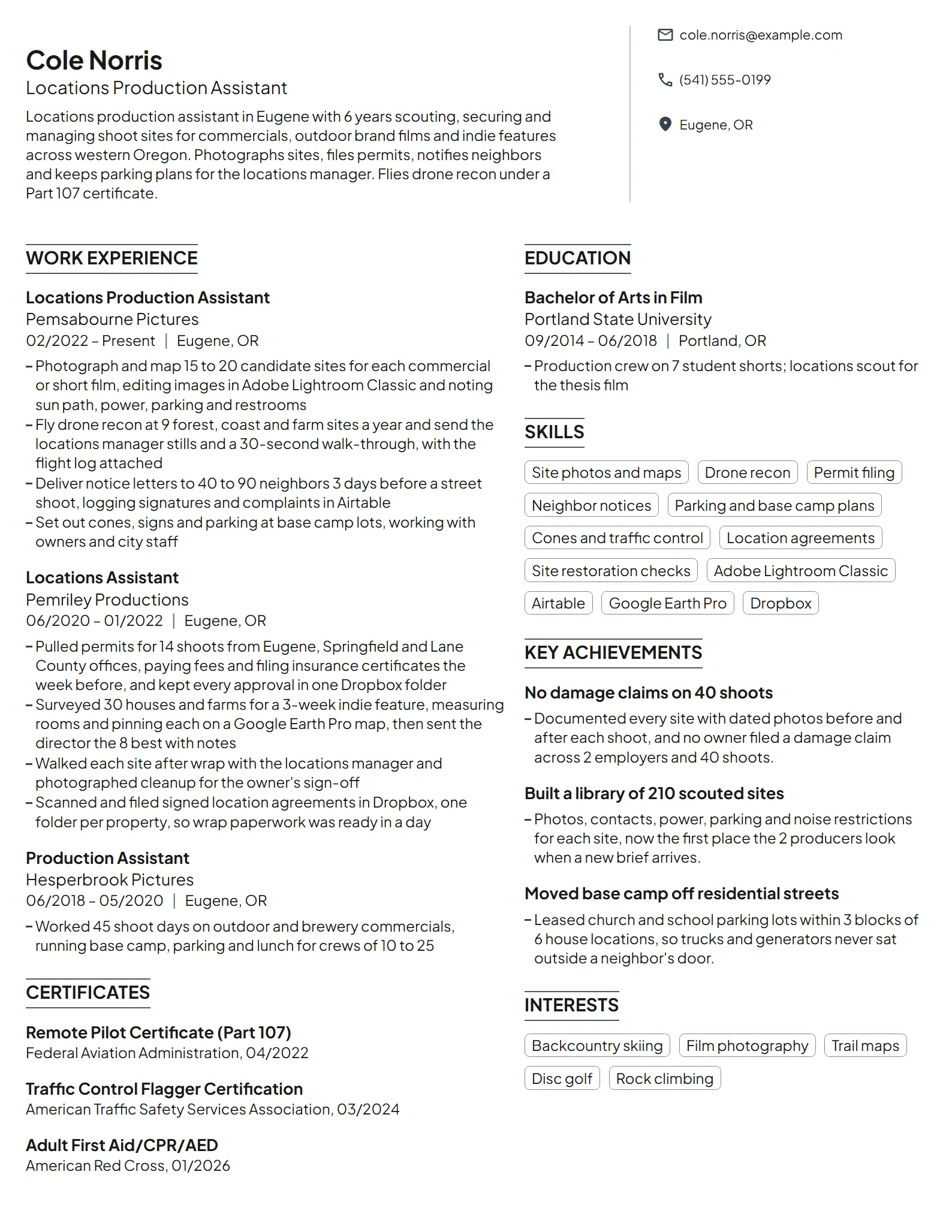 Locations Production Assistant resume example