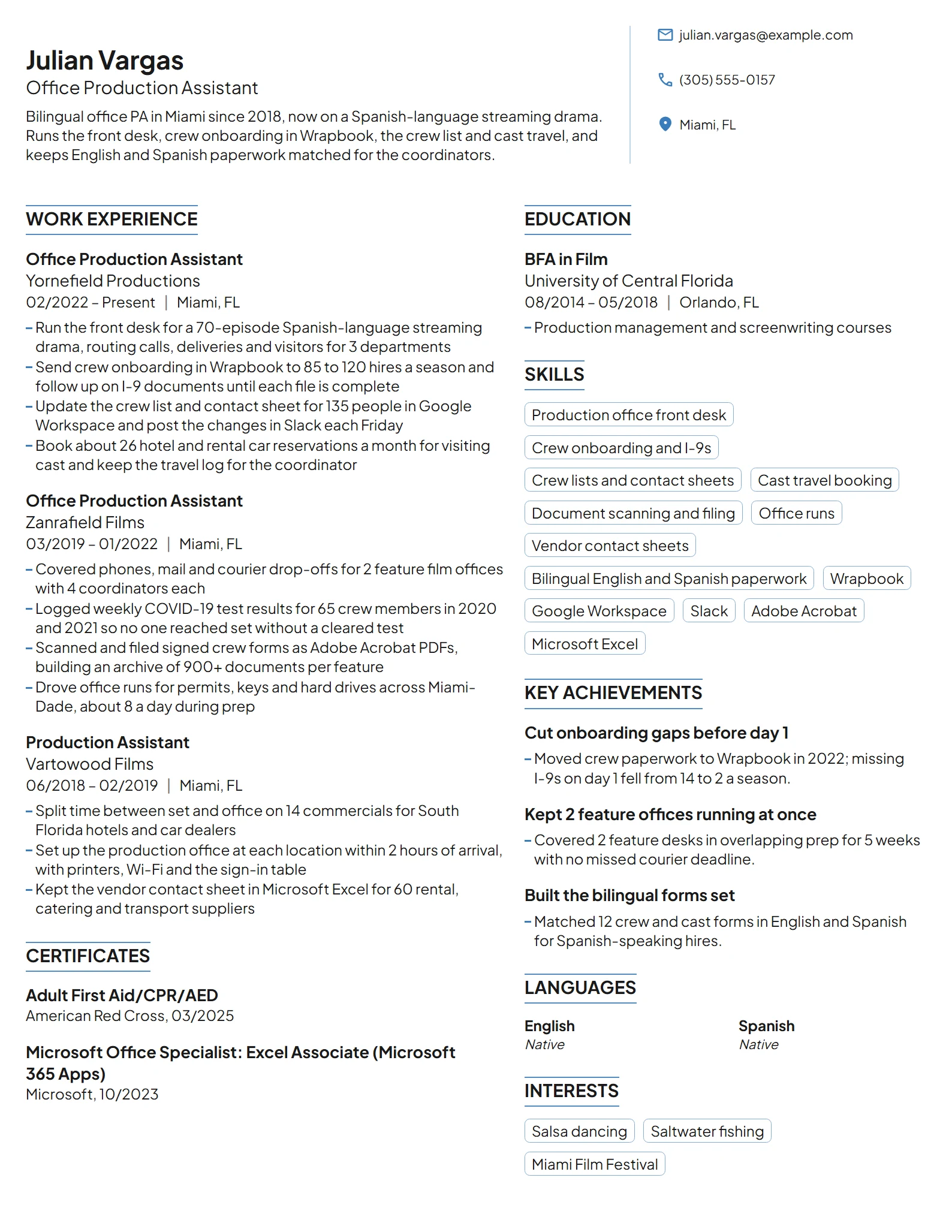 Office Production Assistant resume example