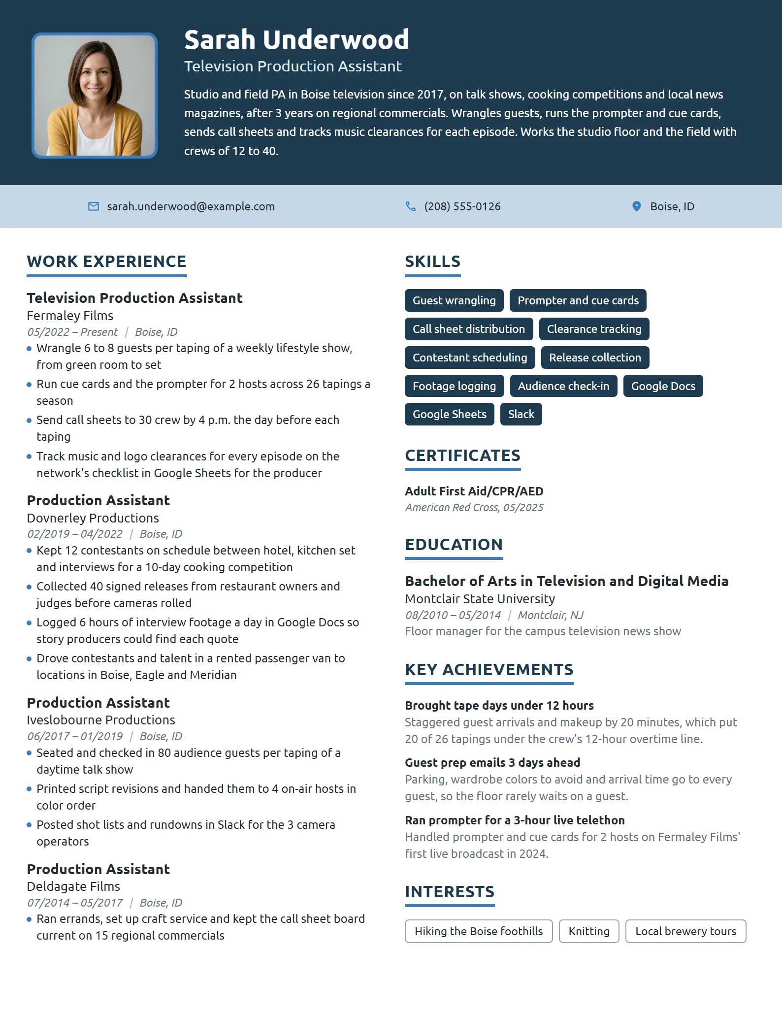 Television Production Assistant resume example