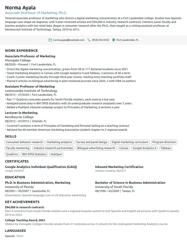 Associate Professor resume example