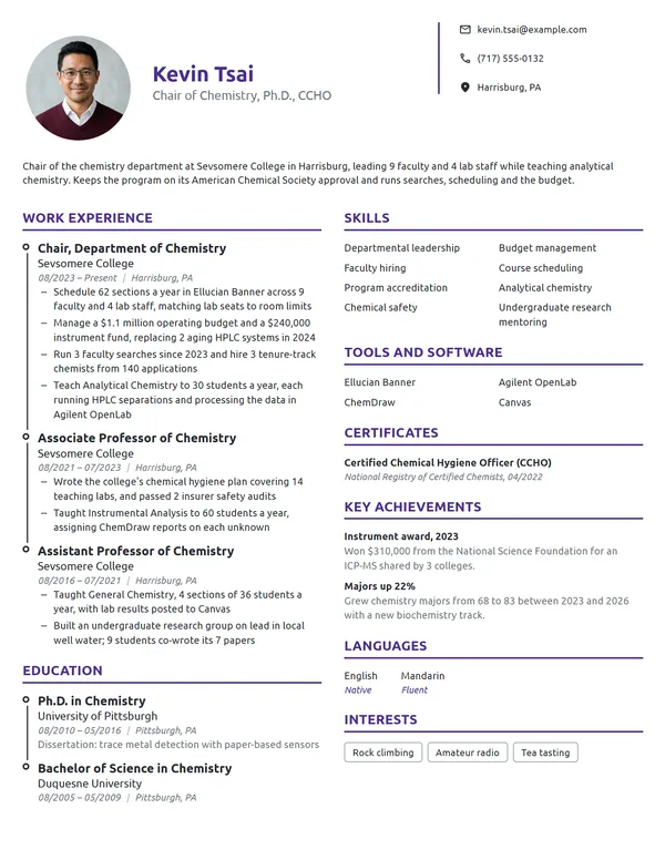 Department Chair resume example