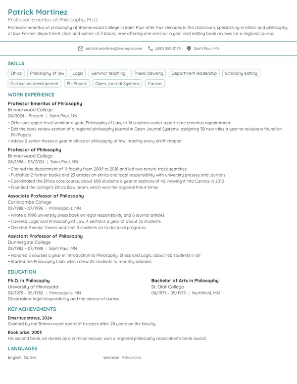 Emeritus Professor of Philosophy resume example