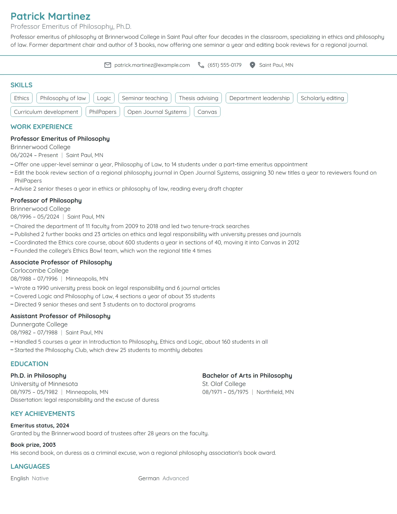 Emeritus Professor of Philosophy resume example