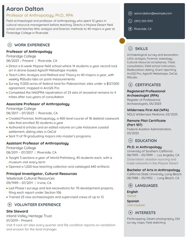 Professor of Anthropology resume example