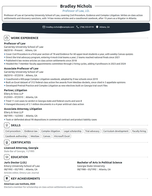 Professor of Law resume example