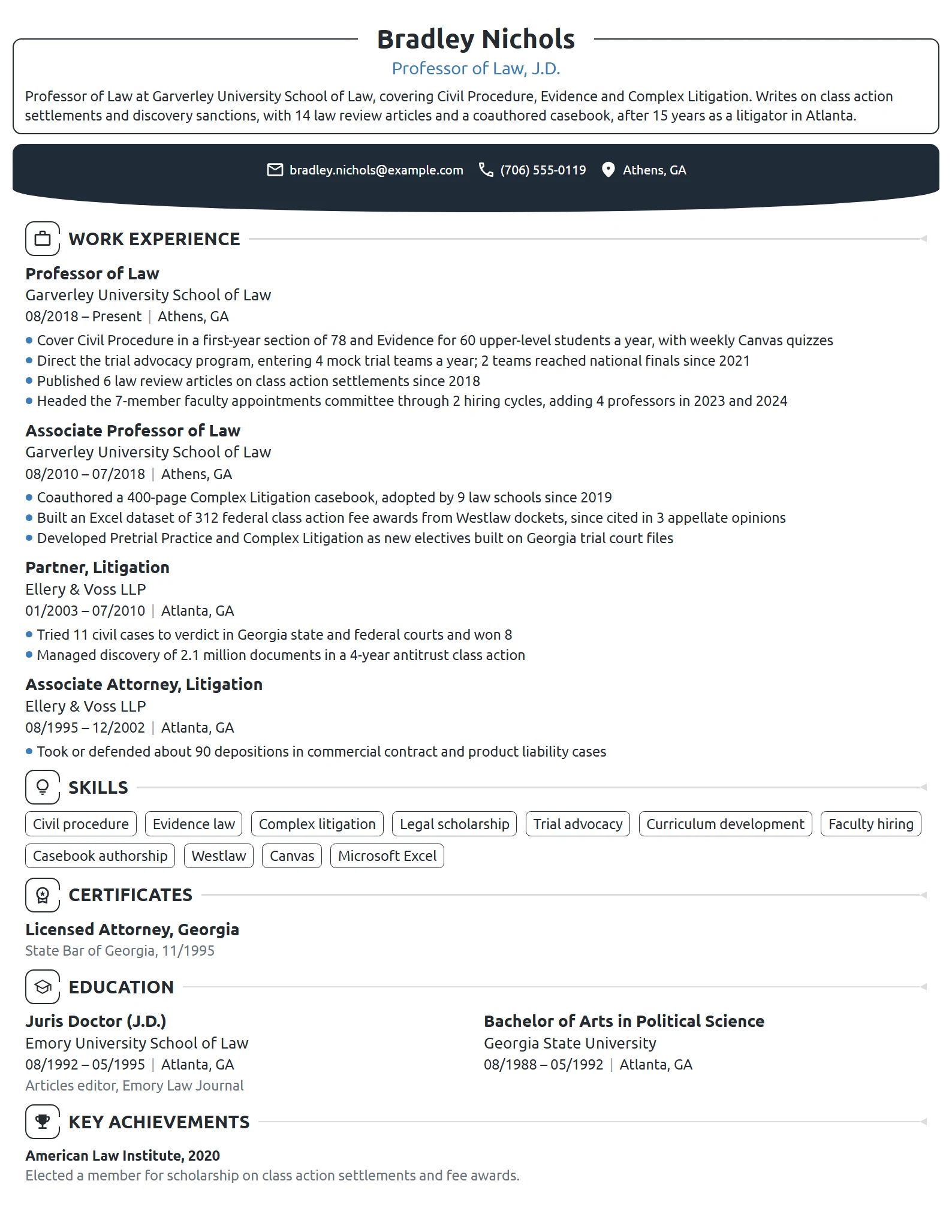Professor of Law resume example
