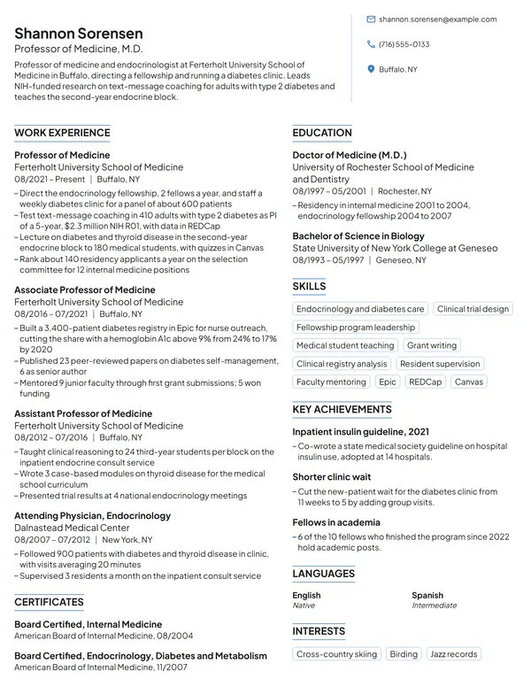 Professor of Medicine resume example