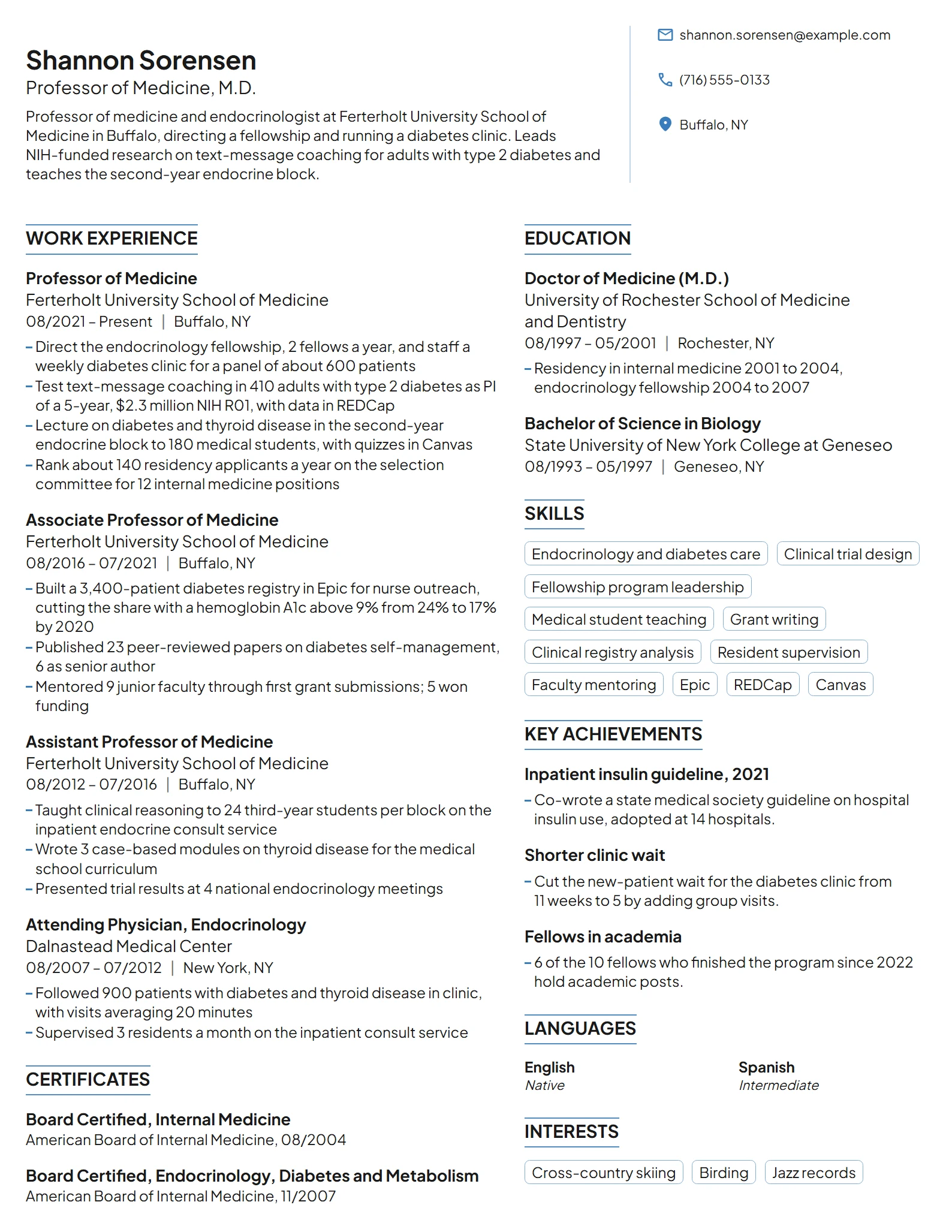 Professor of Medicine resume example