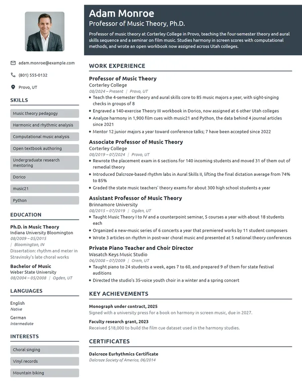 Professor of Music Theory resume example