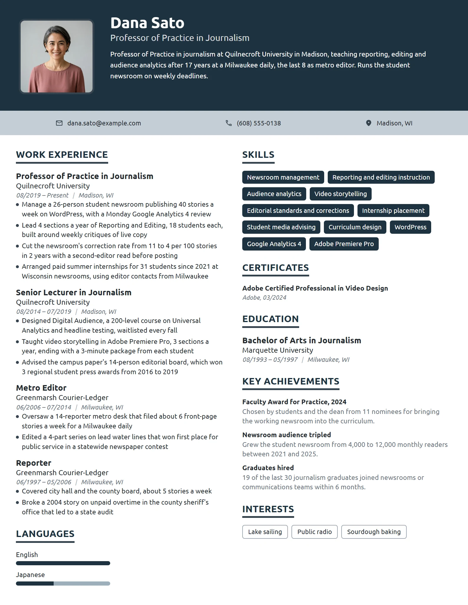 Professor of Practice resume example
