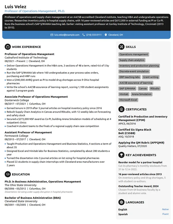 Professor resume example
