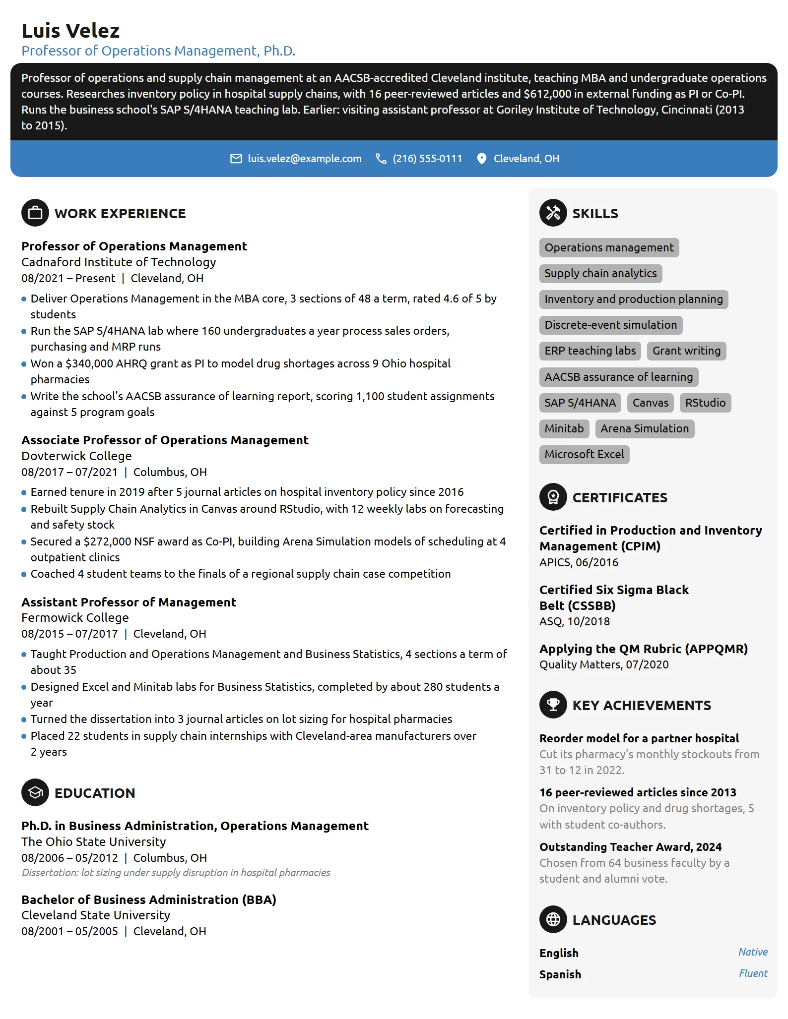 Professor resume example