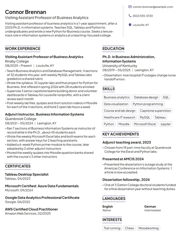 Visiting Assistant Professor resume example