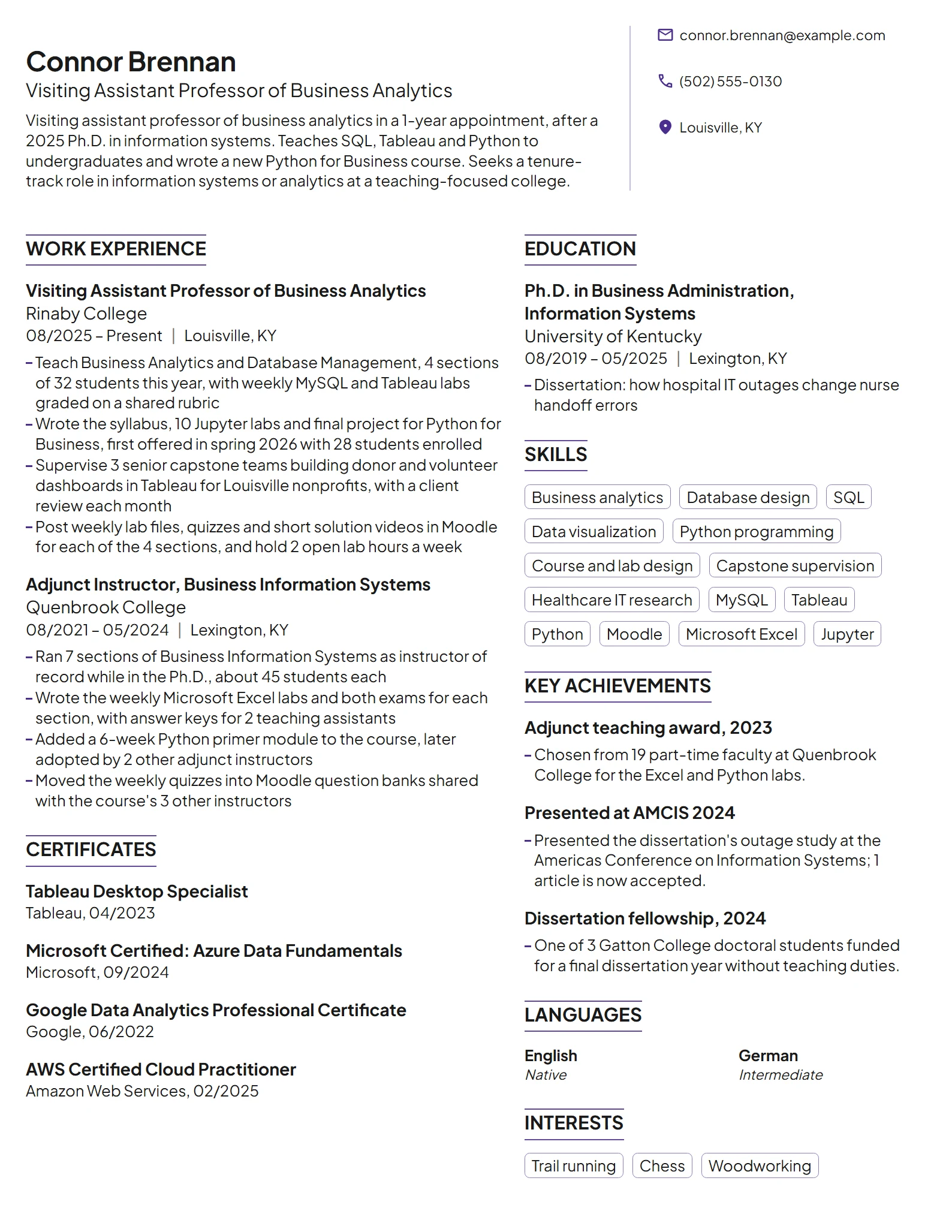 Visiting Assistant Professor resume example