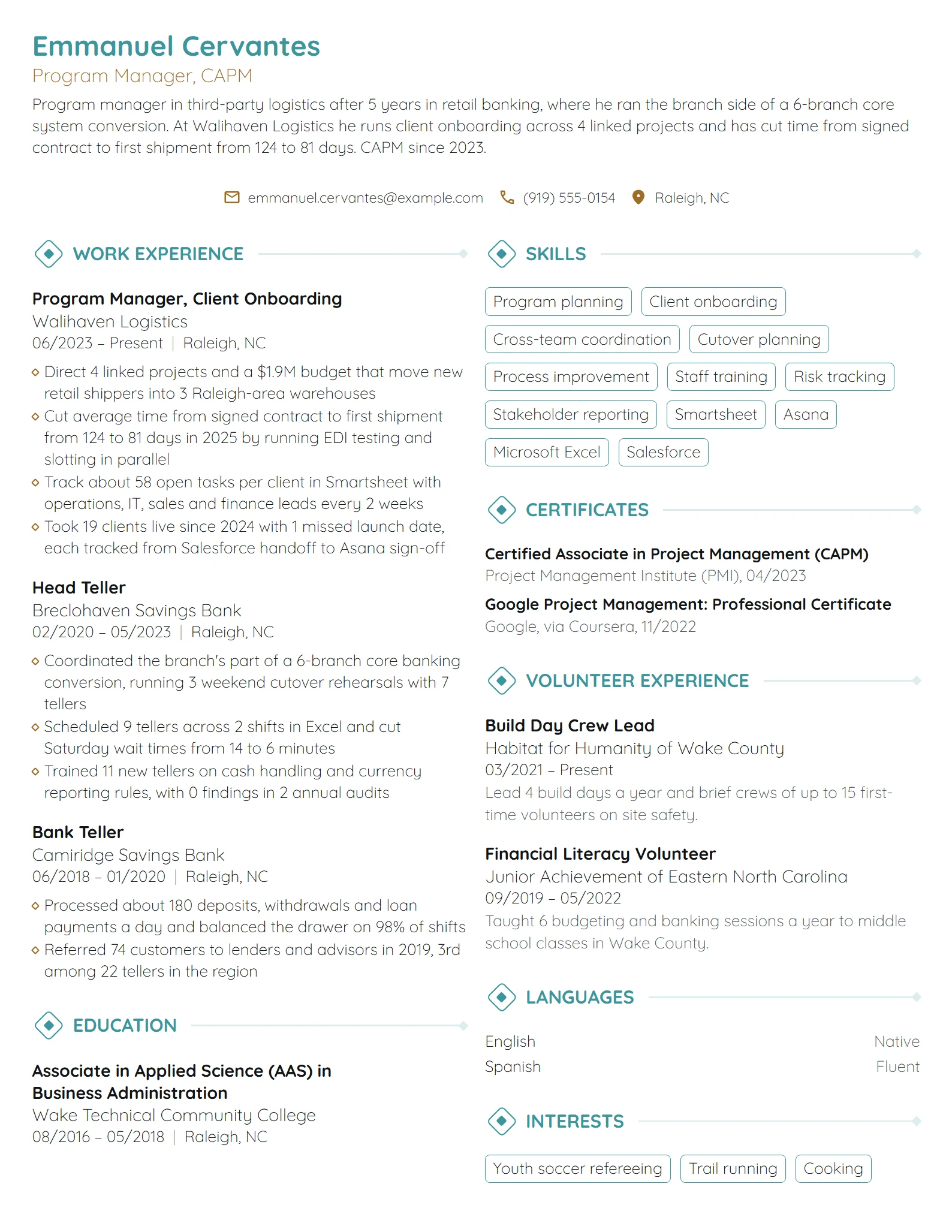 Career Change Program Manager resume example