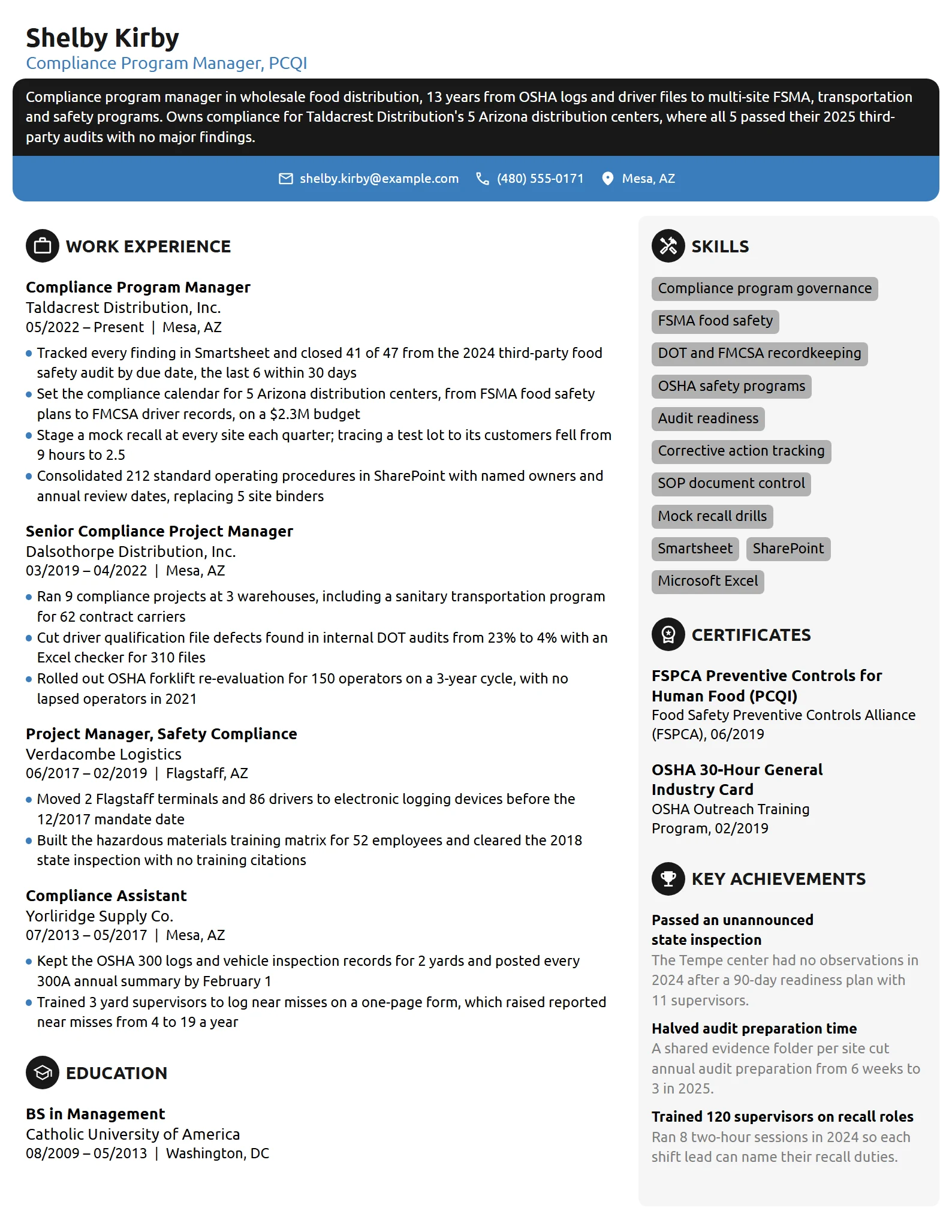 Compliance Program Manager resume example