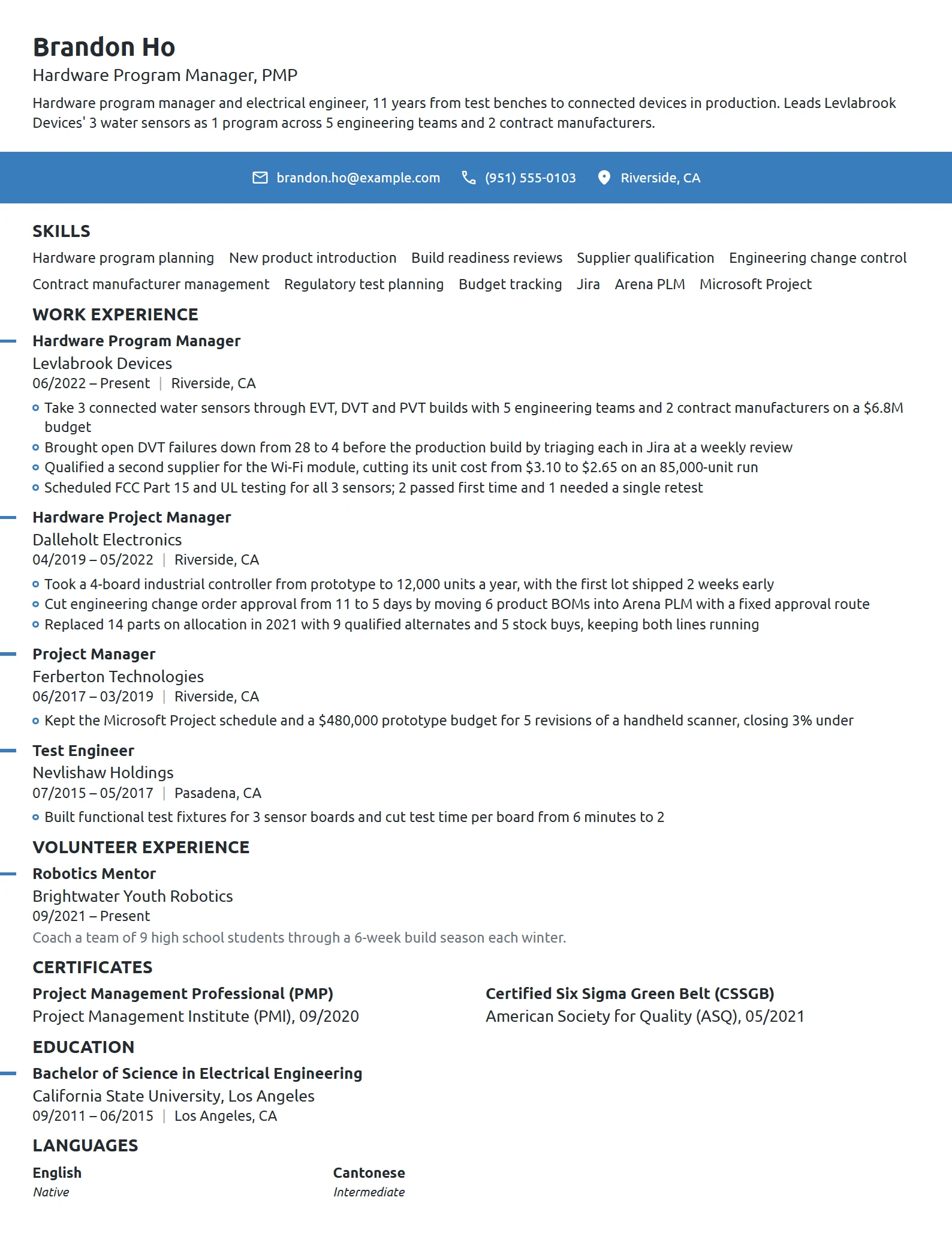 Hardware Program Manager resume example