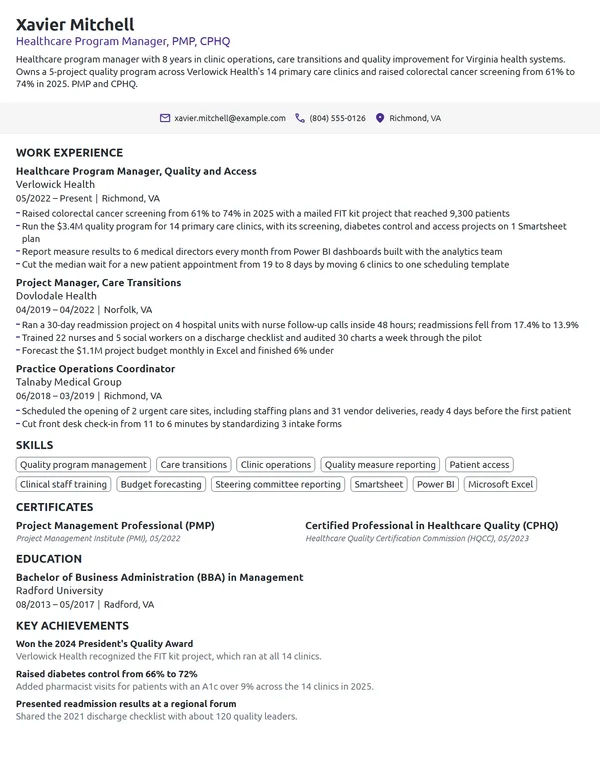 Healthcare Program Manager resume example