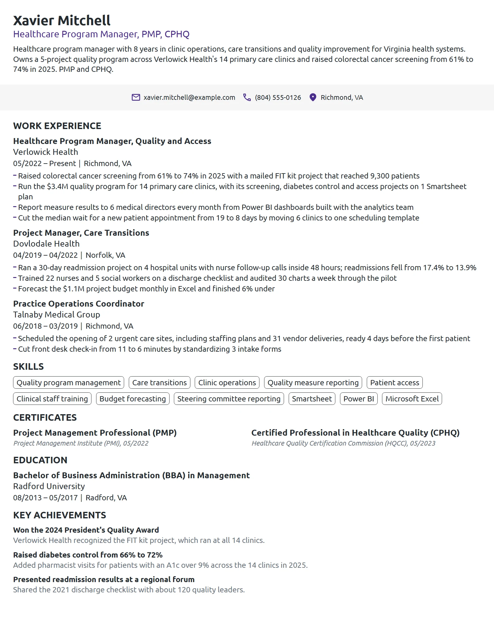 Healthcare Program Manager resume example