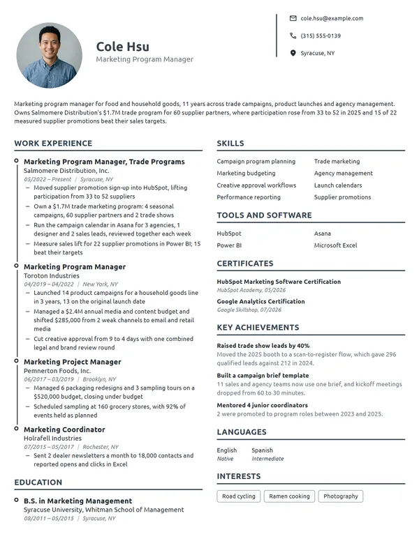 Marketing Program Manager resume example