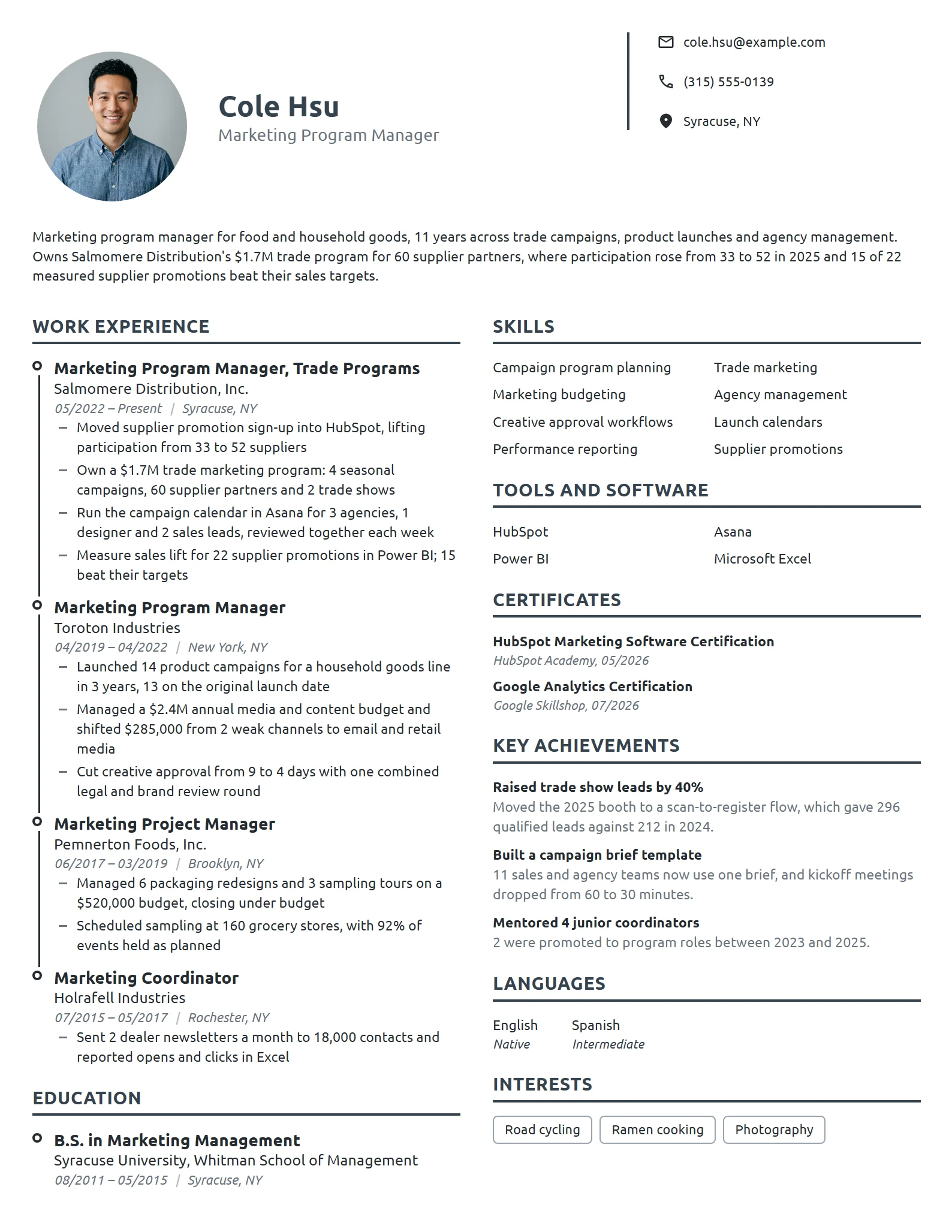 Marketing Program Manager resume example