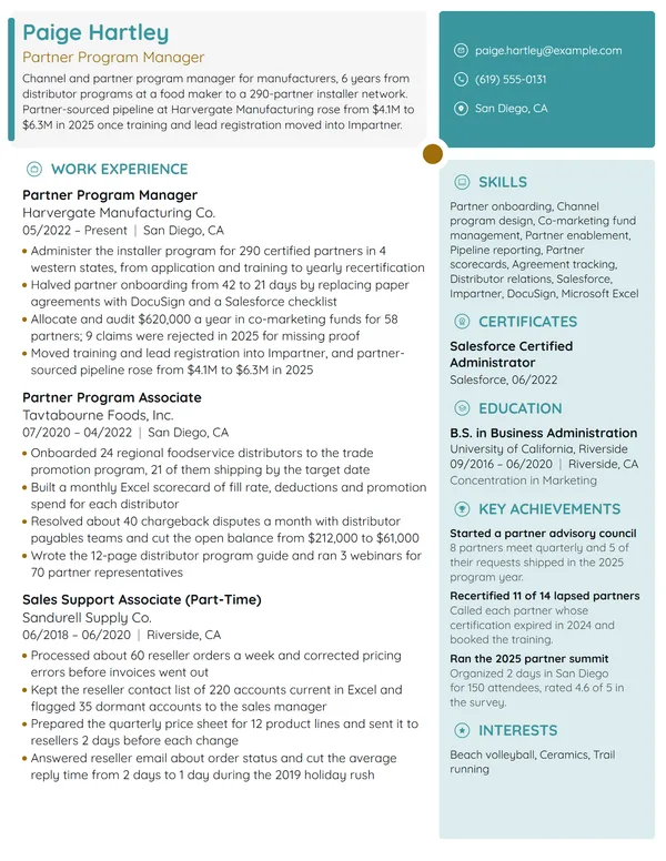 Partner Program Manager resume example