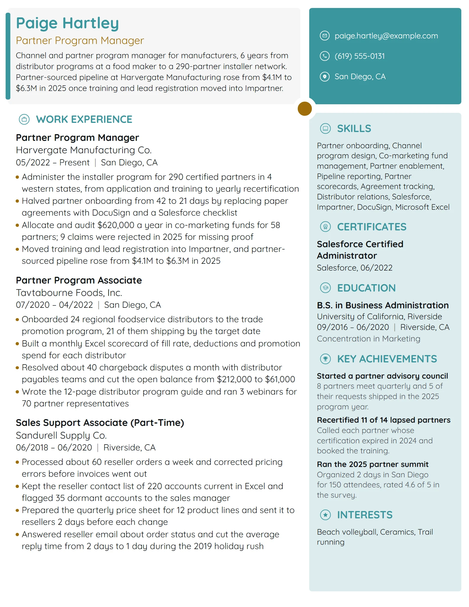 Partner Program Manager resume example