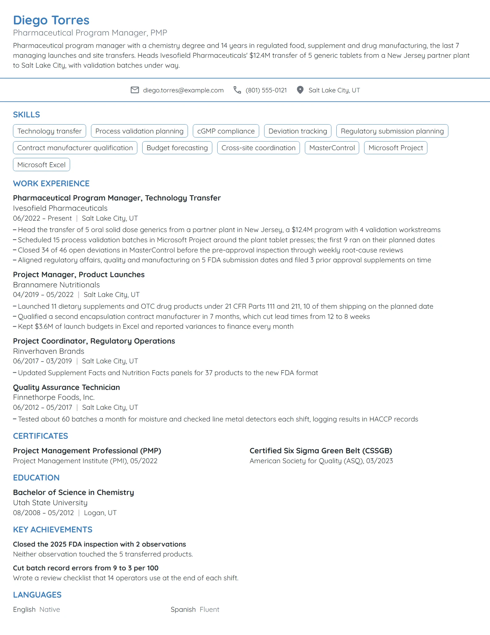 Pharmaceutical Program Manager resume example