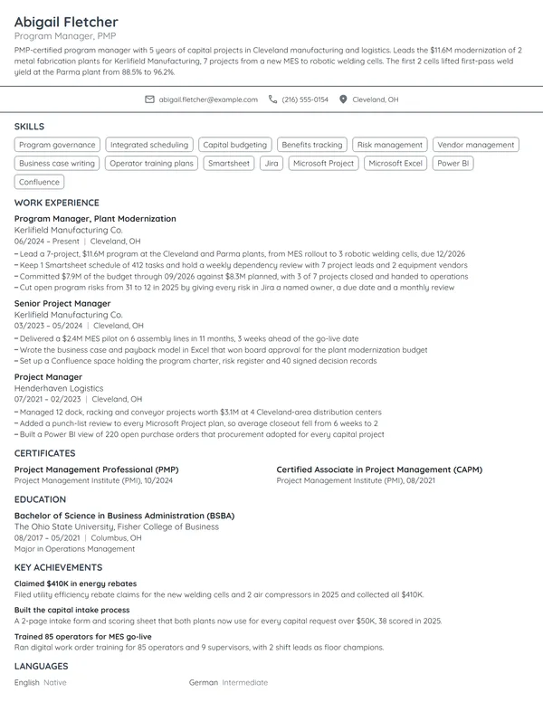 Program Manager resume example