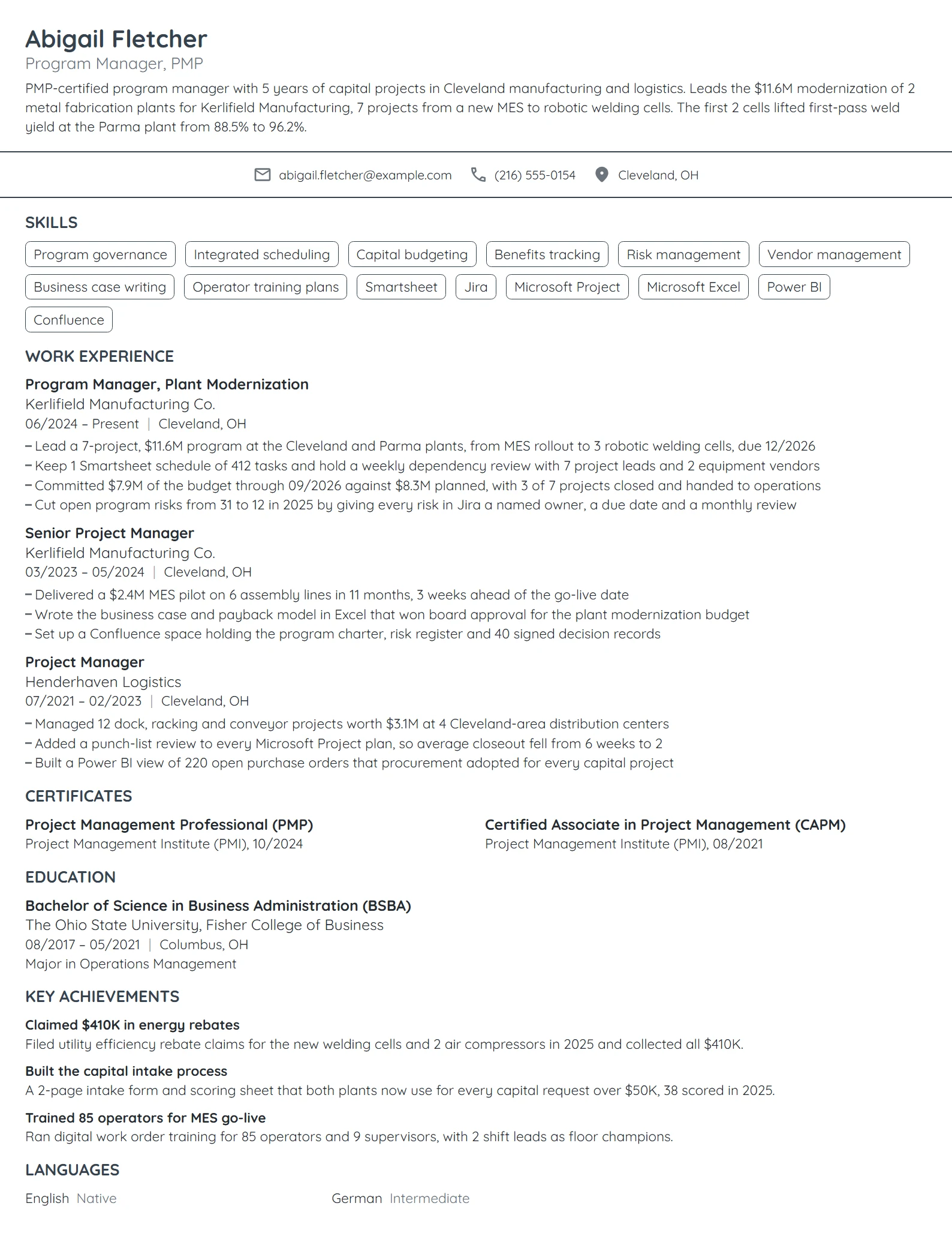 Program Manager resume example