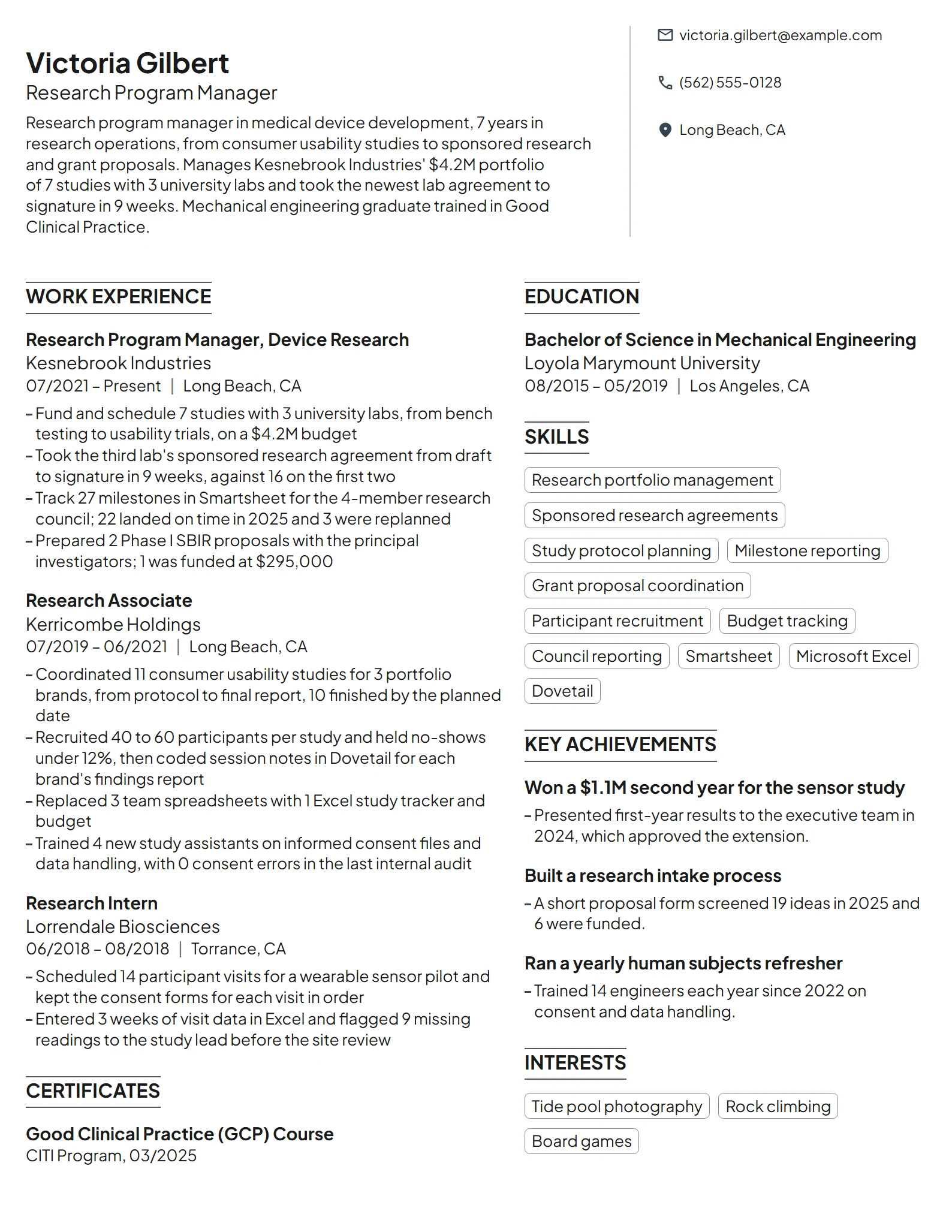 Research Program Manager resume example