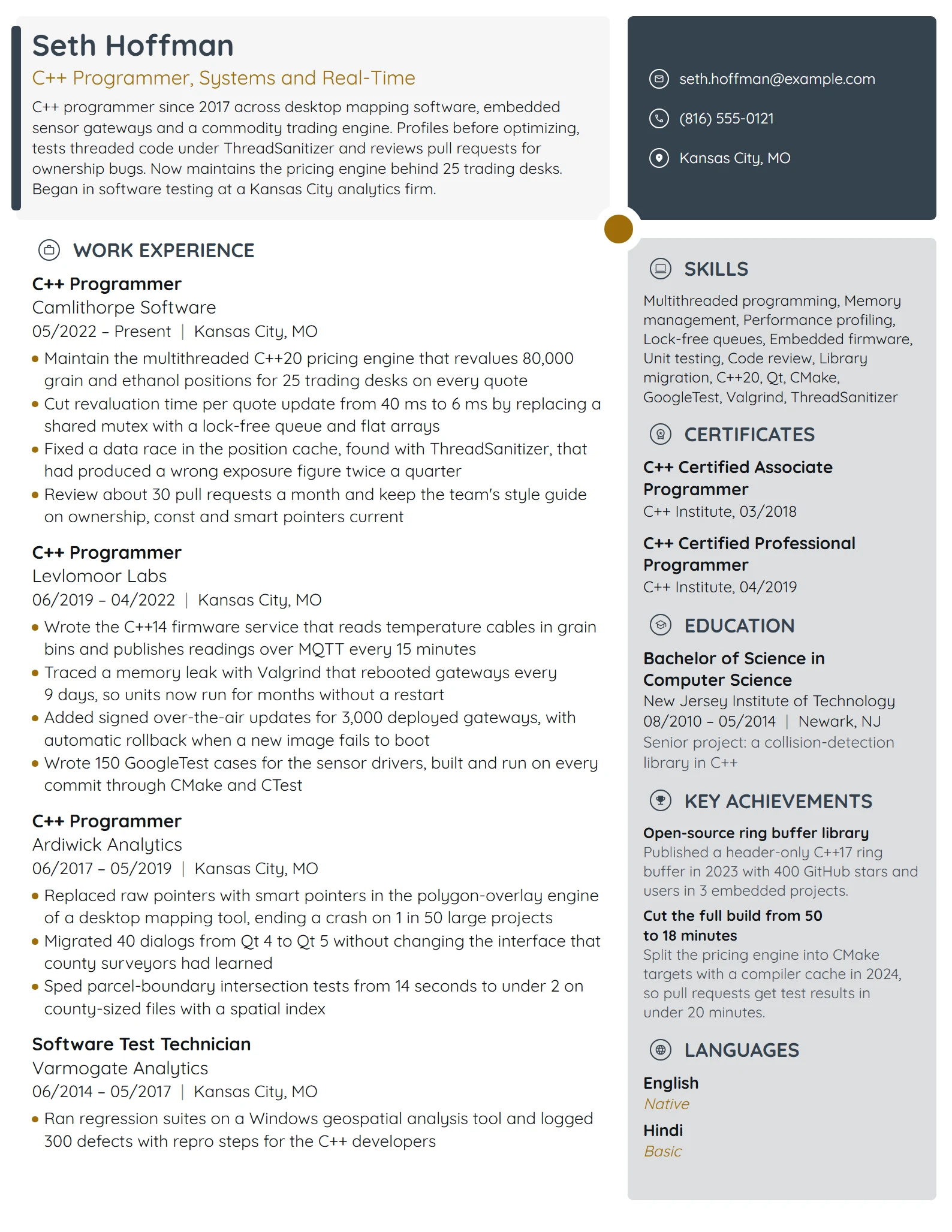 C++ Programmer resume example
