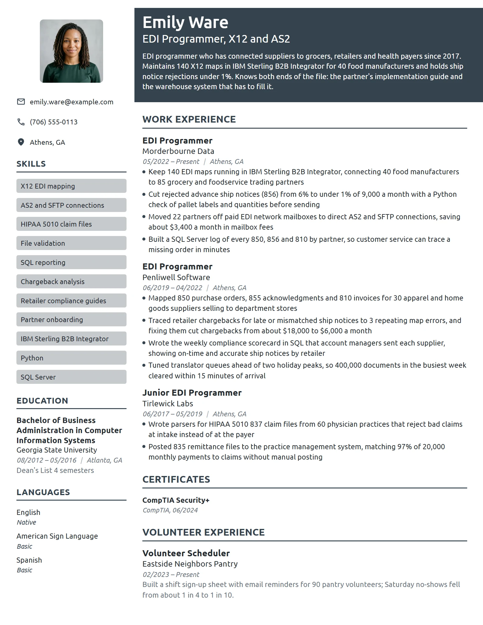 EDI Programmer resume example